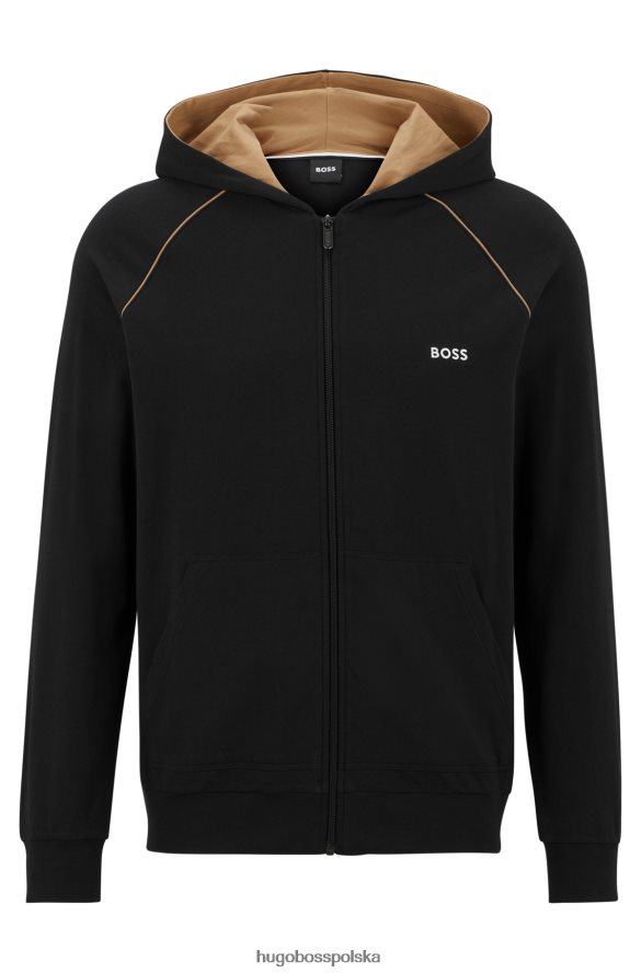Hugo Boss czarna kurtka z kapturem, wykonana z elastycznej bawełny, z logo hugo czarny R0X0H61735