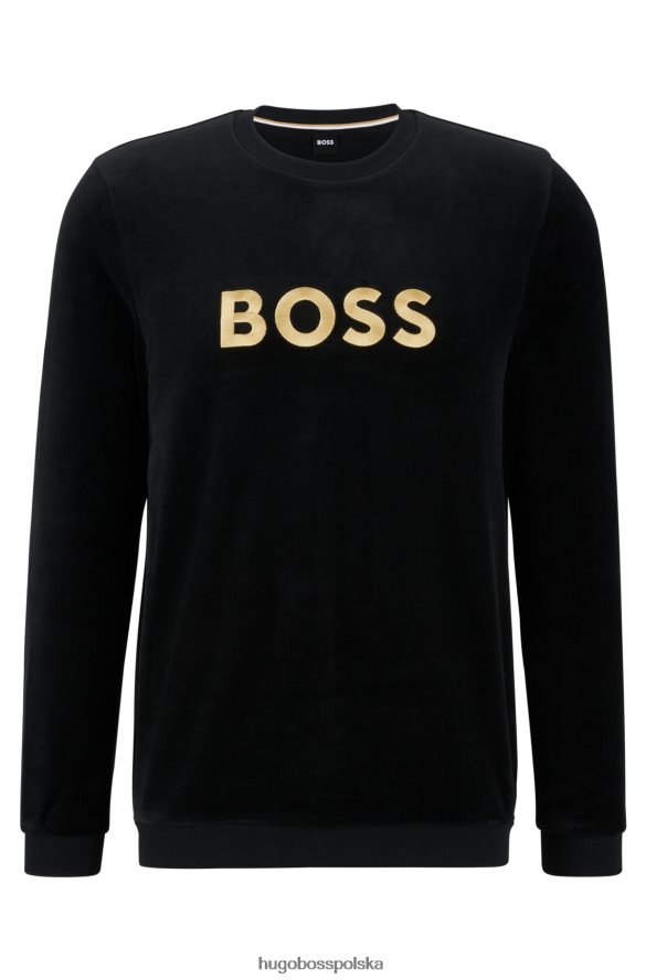 Hugo Boss czarna, welurowa bluza z domieszką bawełny z wyszytym logo hugo czarny R0X0H63212