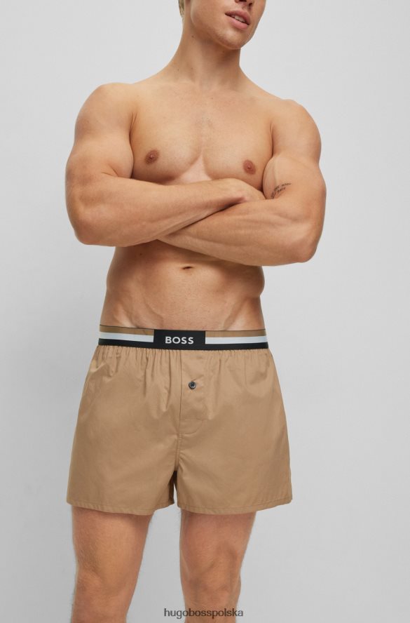 Hugo Boss hugo beżowy dwupak szortów od piżamy z charakterystycznymi paskami w talii beżowy R0X0H62017