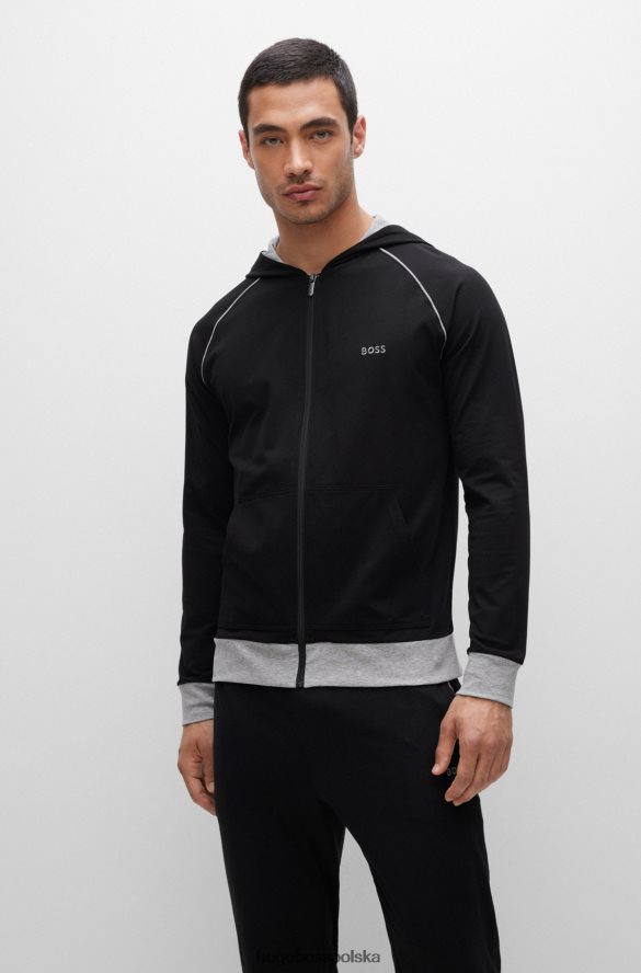 Hugo Boss hugo czarna kurtka z kapturem ze stretchu, z lamówką i logo czarny R0X0H63050