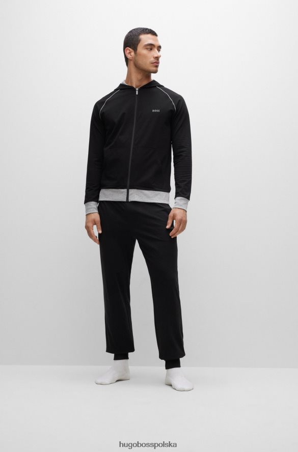 Hugo Boss hugo czarna kurtka z kapturem ze stretchu, z lamówką i logo czarny R0X0H63050