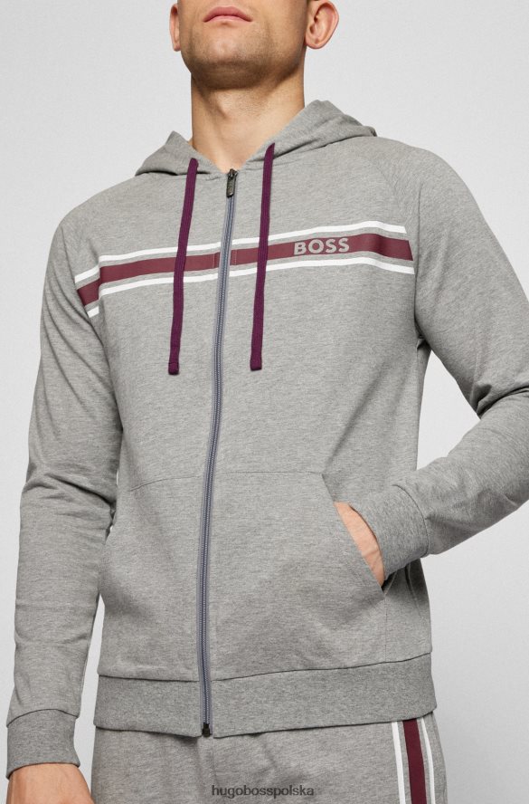 Hugo Boss hugo szara, bawełniana kurtka z kapturem, paskami i logo szary R0X0H64482