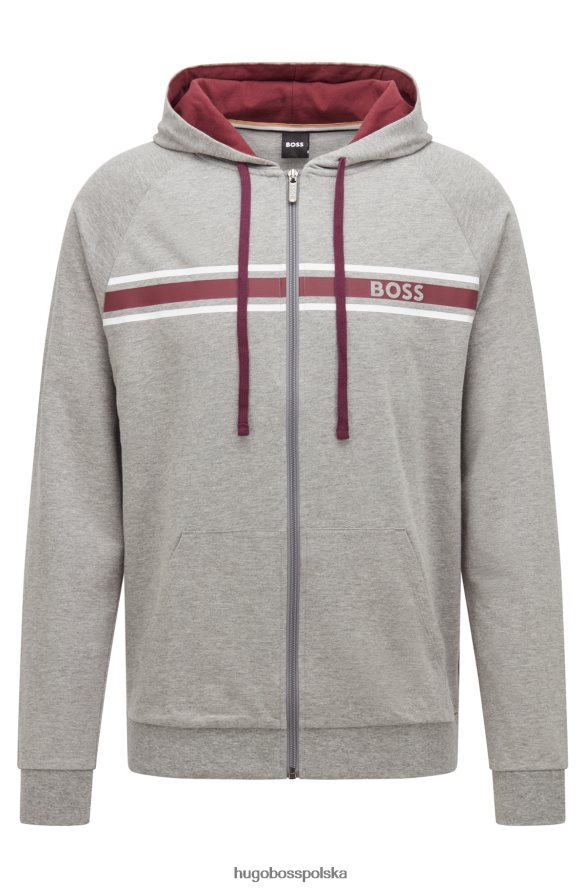 Hugo Boss hugo szara, bawełniana kurtka z kapturem, paskami i logo szary R0X0H64482