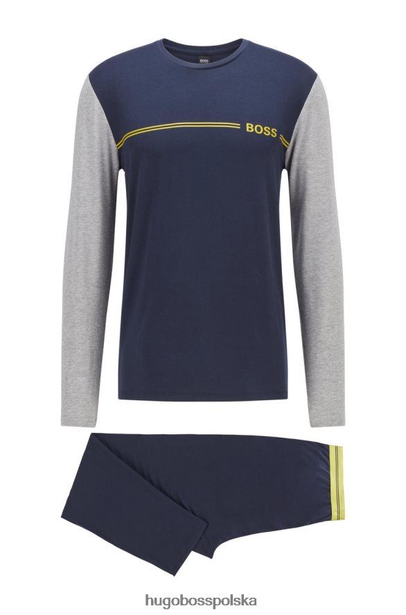Hugo Boss wyrafinowany komplet długiej piżamy 50460276 granatowy marynarka wojenna R0X0H6163