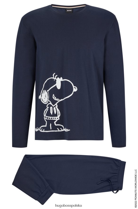 Hugo Boss x zestaw piżam z rozciągliwej bawełny w pudełku prezentowym z orzechami ziemnymi z ekskluzywnymi grafikami ciemny niebieski R0X0H61951