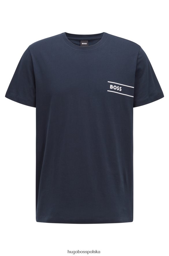 Hugo Boss Ciemnoniebieska koszulka bieliźniana hugo z bawełnianego jerseyu w paski i logo ciemny niebieski R0X0H63587