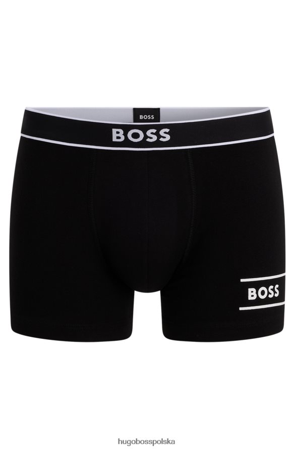 Hugo Boss Czarne spodenki hugo ze stretchu bawełnianego z logo i paskami czarny R0X0H61631