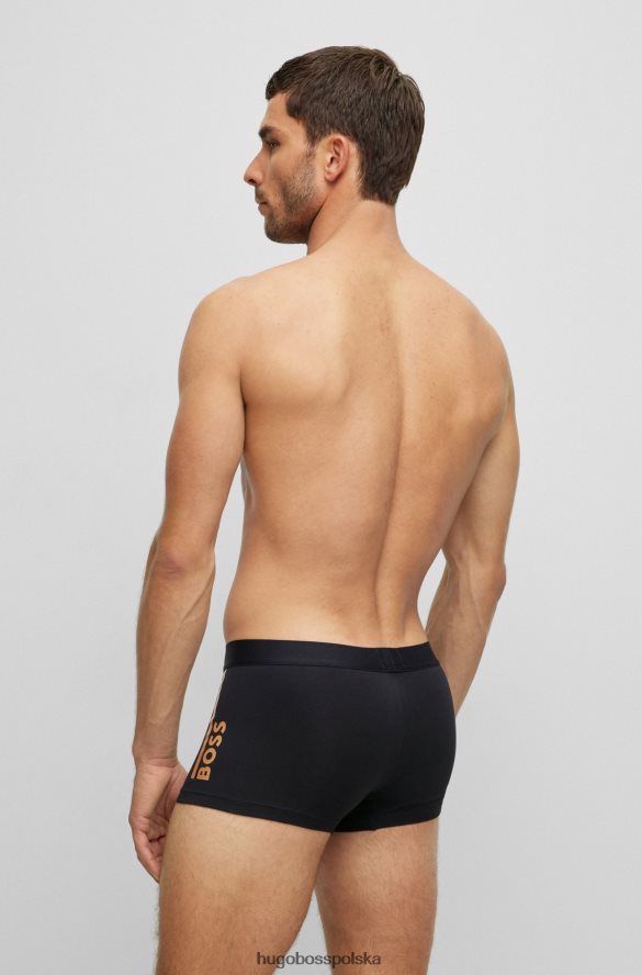 Hugo Boss Czarne spodenki kąpielowe hugo z elastycznej bawełny z logo i paskiem z nadrukiem foliowym czarny R0X0H62820