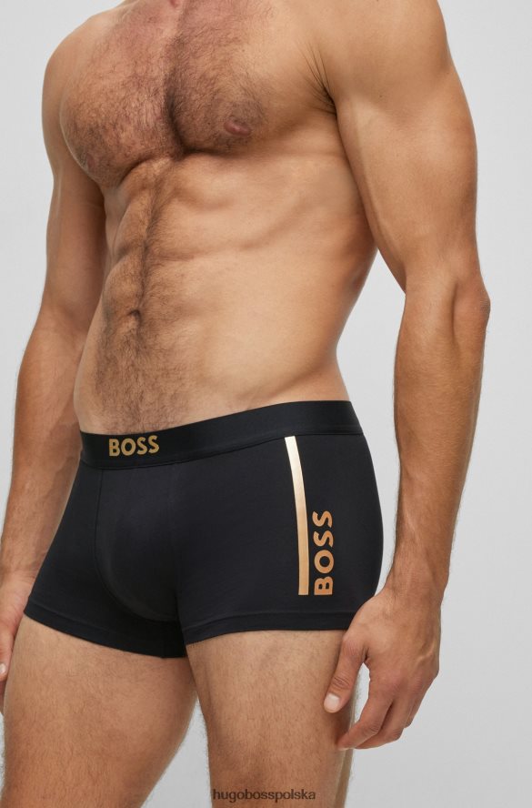Hugo Boss Czarne spodenki kąpielowe hugo z elastycznej bawełny z logo i paskiem z nadrukiem foliowym czarny R0X0H62820