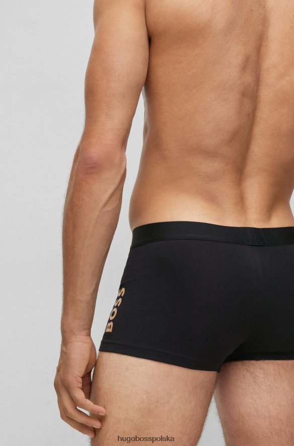 Hugo Boss Czarne spodenki kąpielowe hugo z elastycznej bawełny z logo i paskiem z nadrukiem foliowym czarny R0X0H62820