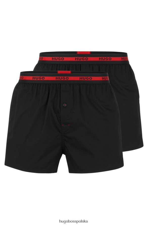 Hugo Boss Czarny dwupak bawełnianych bokserek hugo z paskiem z logo czarny R0X0H62498