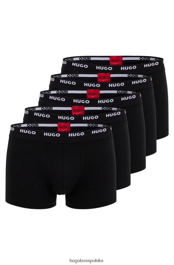 Hugo Boss Czarny pięciopak bokserek hugo ze stretchu bawełnianego z paskiem z logo czarny R0X0H61066