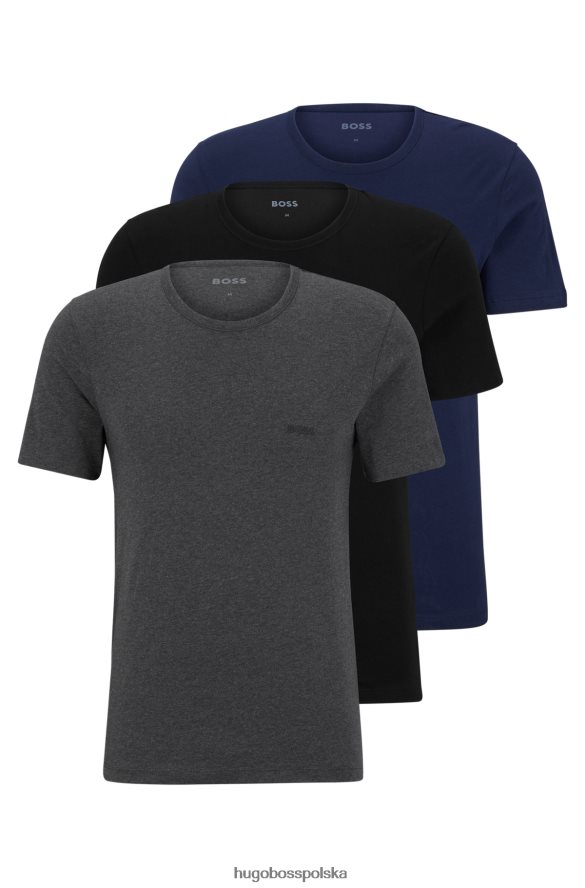 Hugo Boss Czarny trzypak T-shirtów z haftowanym logo, z bawełny hugo czarny/szary/niebieski R0X0H61356