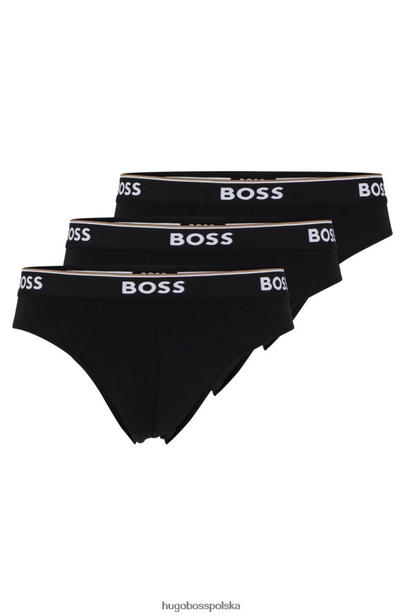 Hugo Boss Czarny trzypak majtek hugo ze stretchu bawełnianego z paskiem z logo czarny R0X0H62843