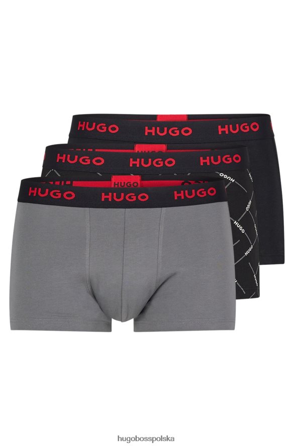 Hugo Boss Czarny trzypak spodenek hugo z logo hugo i paskiem w talii, wykonanych z elastycznej bawełny czarny R0X0H64168
