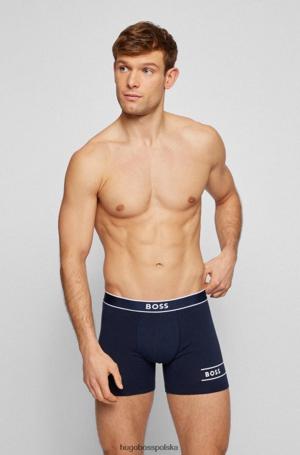 Hugo Boss Hugo ciemnoniebieskie bokserki z rozciągliwej bawełny z logo i paskami ciemny niebieski R0X0H63657