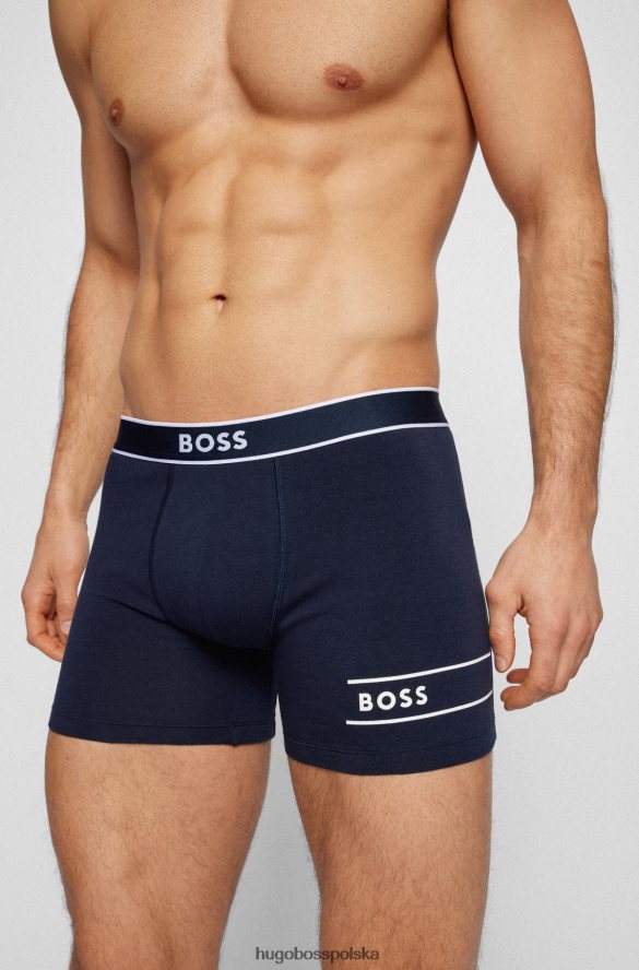 Hugo Boss Hugo ciemnoniebieskie bokserki z rozciągliwej bawełny z logo i paskami ciemny niebieski R0X0H63657