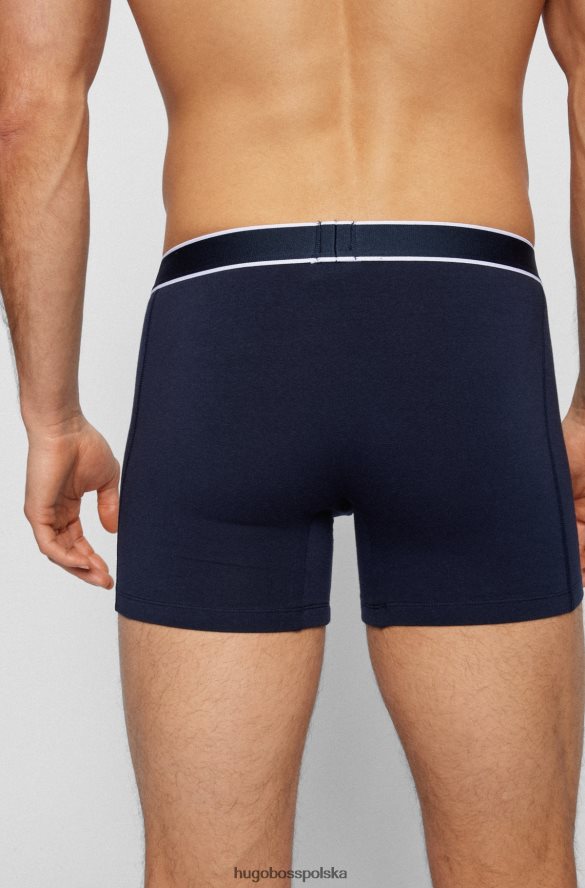Hugo Boss Hugo ciemnoniebieskie bokserki z rozciągliwej bawełny z logo i paskami ciemny niebieski R0X0H63657