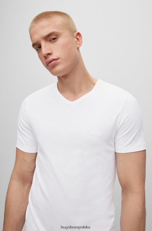 Hugo Boss biały trzypak T-shirtów z dekoltem w kształcie litery V, z bawełnianego dżerseju hugo biały R0X0H62298