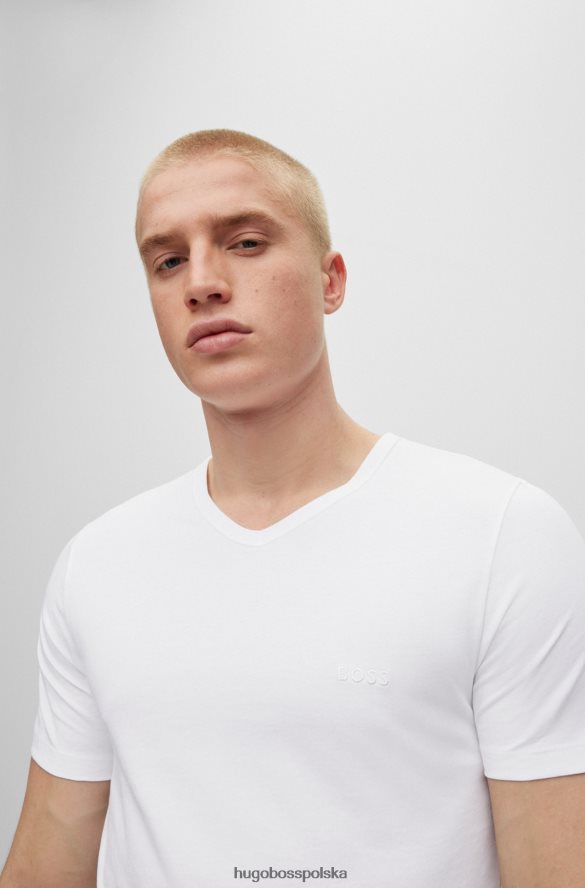 Hugo Boss biały trzypak T-shirtów z dekoltem w kształcie litery V, z bawełnianego dżerseju hugo biały R0X0H62298