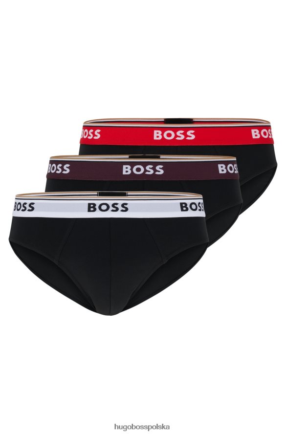 Hugo Boss ciemnoniebieski trójpak majtek ze stretchu bawełnianego z logo hugo w pasie ciemnoniebieski/czerwony R0X0H63368