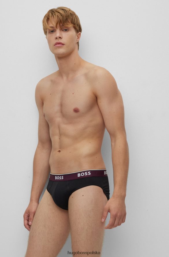 Hugo Boss ciemnoniebieski trójpak majtek ze stretchu bawełnianego z logo hugo w pasie ciemnoniebieski/czerwony R0X0H63368