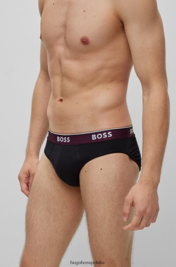 Hugo Boss ciemnoniebieski trójpak majtek ze stretchu bawełnianego z logo hugo w pasie ciemnoniebieski/czerwony R0X0H63368