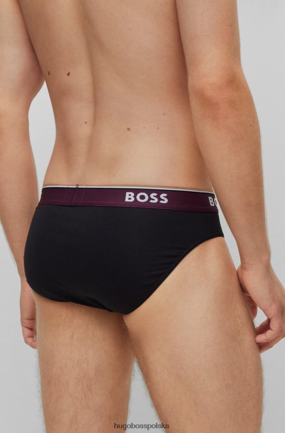 Hugo Boss ciemnoniebieski trójpak majtek ze stretchu bawełnianego z logo hugo w pasie ciemnoniebieski/czerwony R0X0H63368
