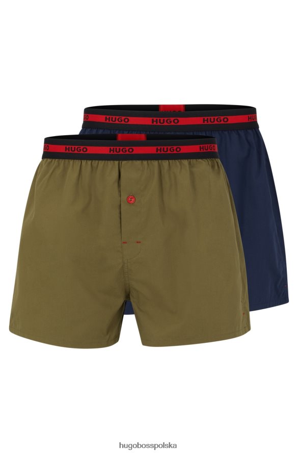 Hugo Boss ciemnozielony dwupak bawełnianych bokserek z logo hugo w pasie ciemnozielony/niebieski R0X0H62496