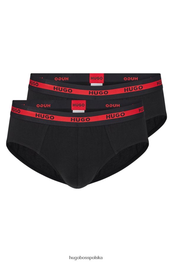 Hugo Boss czarny dwupak majtek ze stretchu bawełnianego z paskiem z logo hugo czarny R0X0H62051