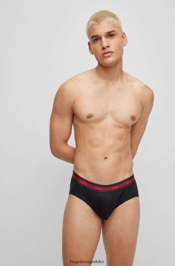 Hugo Boss czarny dwupak majtek ze stretchu bawełnianego z paskiem z logo hugo czarny R0X0H62051