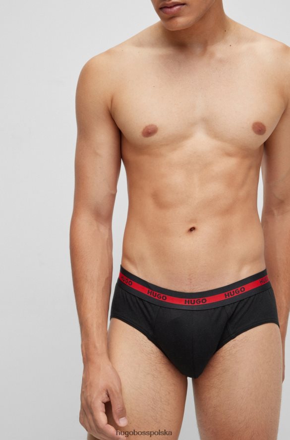 Hugo Boss czarny dwupak majtek ze stretchu bawełnianego z paskiem z logo hugo czarny R0X0H62051