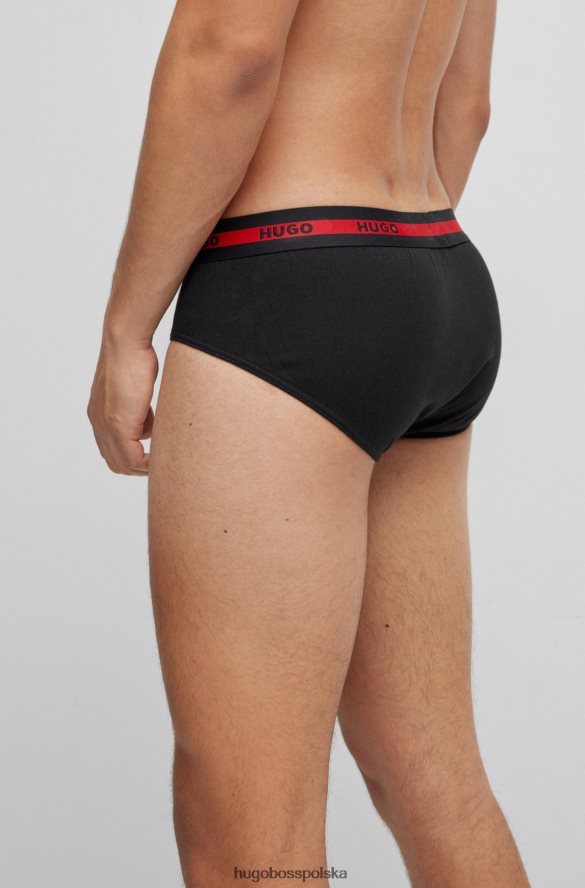 Hugo Boss czarny dwupak majtek ze stretchu bawełnianego z paskiem z logo hugo czarny R0X0H62051