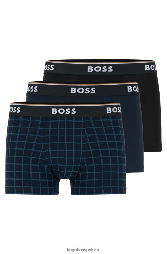 Hugo Boss czarny potrójny zestaw bokserek ze stretchu bawełnianego z logo w pasie hugo czarno-niebieski R0X0H63331