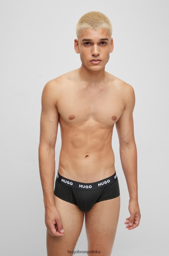 Hugo Boss czarny trzypak majtek ze stretchu bawełnianego z logo w pasie hugo czarny R0X0H63013