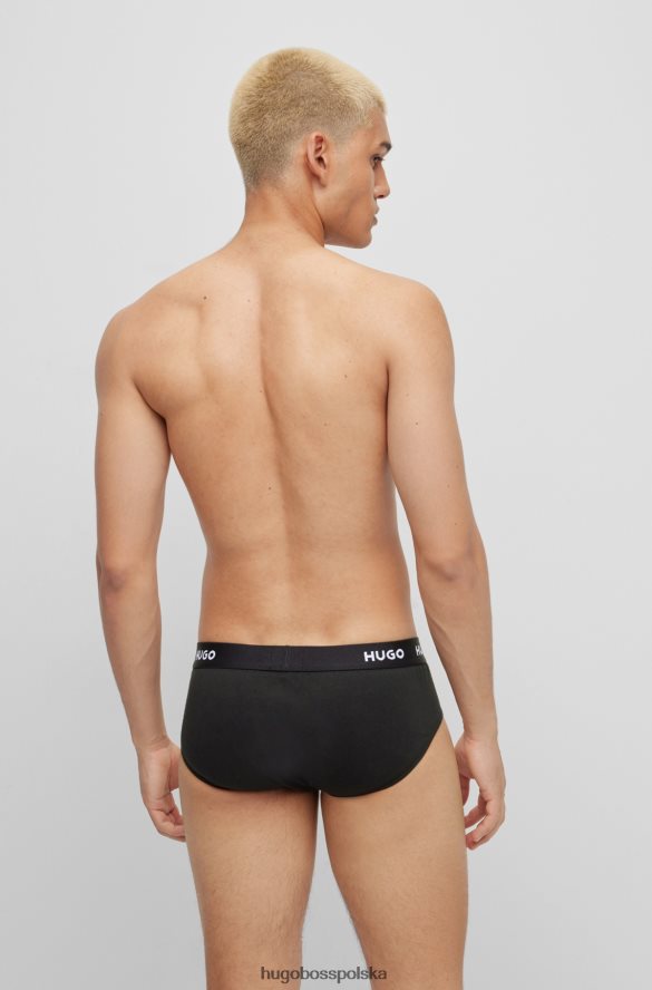 Hugo Boss czarny trzypak majtek ze stretchu bawełnianego z logo w pasie hugo czarny R0X0H63013