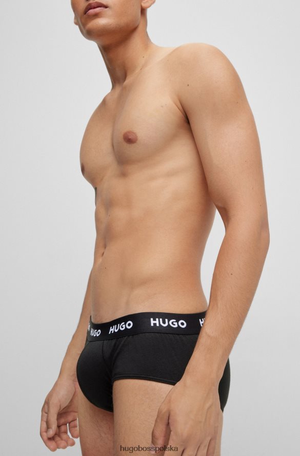 Hugo Boss czarny trzypak majtek ze stretchu bawełnianego z logo w pasie hugo czarny R0X0H63013