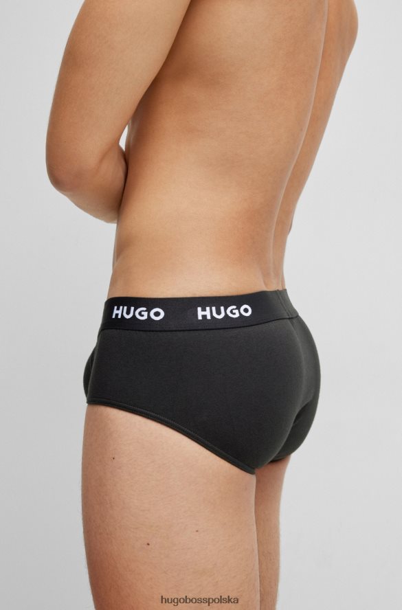 Hugo Boss czarny trzypak majtek ze stretchu bawełnianego z logo w pasie hugo czarny R0X0H63013