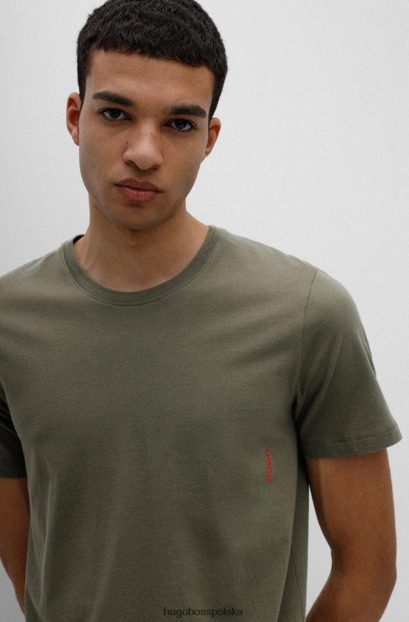 Hugo Boss dwupak bawełnianych koszulek bieliźnianych z pionowym logo Hugo w kolorze ciemnozielonym ciemnozielony R0X0H61035