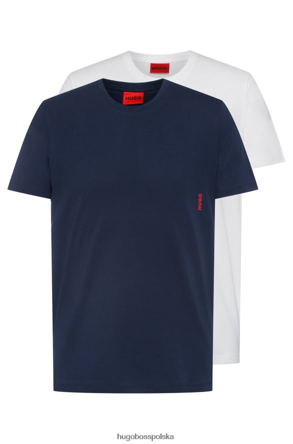 Hugo Boss dwupak bawełnianych koszulek bieliźnianych z pionowym logo hugo w kolorze białym biały/ciemny niebieski R0X0H61033