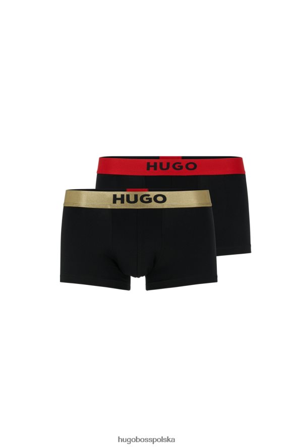 Hugo Boss hugo czarny dwupak bokserek z rozciągliwej bawełny z paskiem z logo czarny R0X0H62838