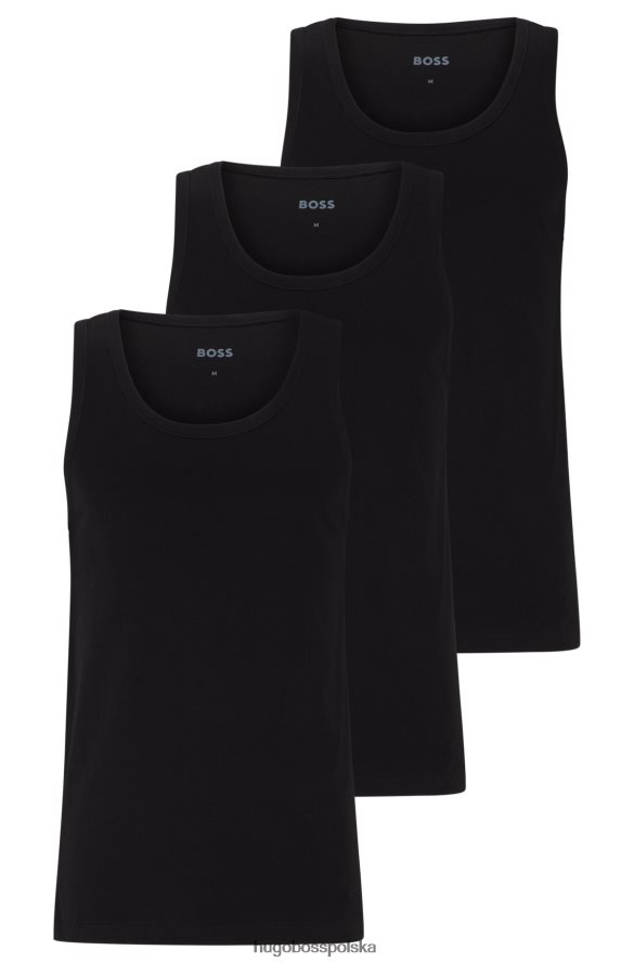 Hugo Boss hugo czarny trójpak bawełnianych podkoszulek bieliźnianych z haftowanymi logo czarny R0X0H62562