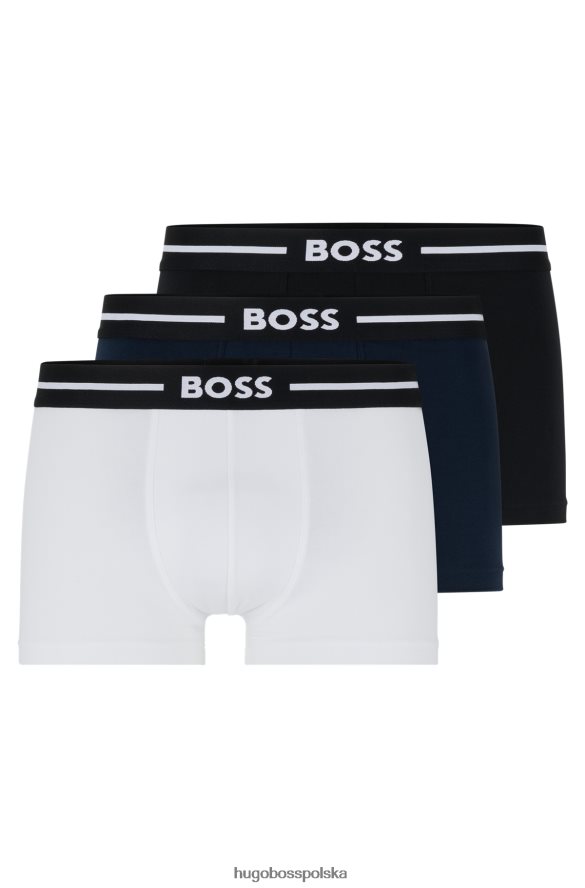 Hugo Boss hugo czarny trzypak bokserek z rozciągliwej bawełny z paskiem z logo czarny/biały/niebieski R0X0H63389