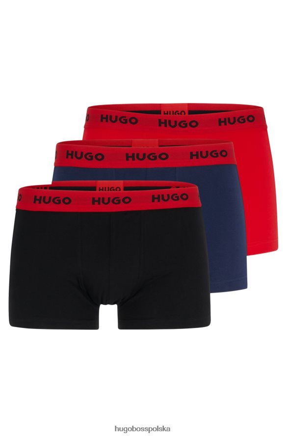 Hugo Boss hugo – trzypak bokserek z logo w pasie, z elastycznej bawełny w kolorze ciemnoniebieskim ciemnoniebieski/czerwony R0X0H62809