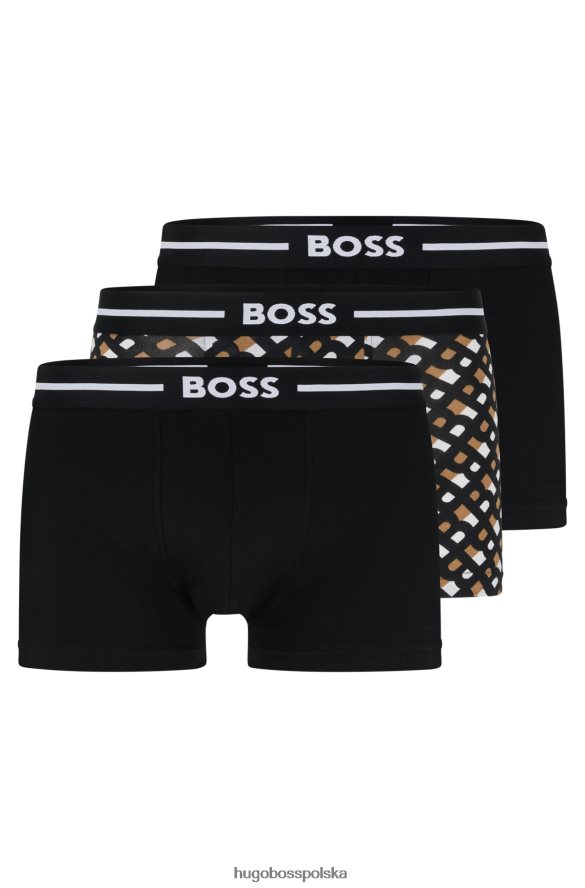 Hugo Boss hugo trzypak czarnych kąpielówek ze stretchem i paskiem z logo czarno żółty R0X0H63017