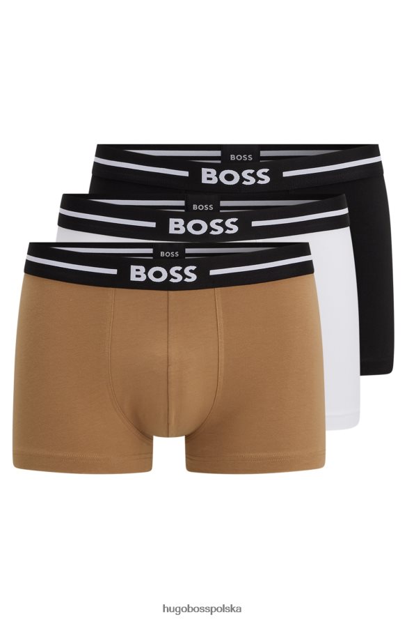 Hugo Boss hugo – trzypak czarnych spodenek z elastycznej bawełny z logo w pasie czarny/biały/beżowy R0X0H63481