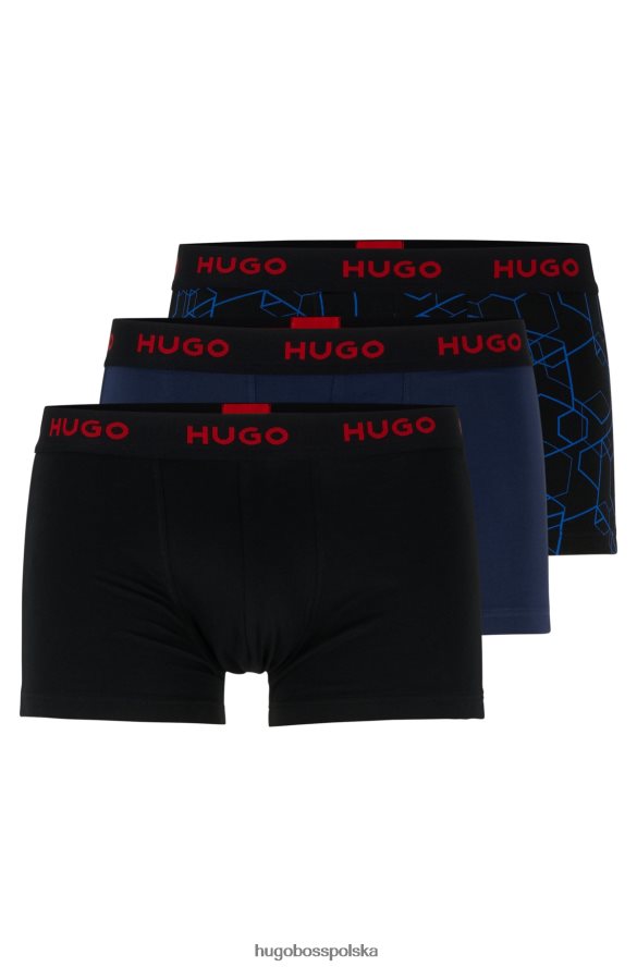 Hugo Boss hugo – trzypak czarnych spodenek z logo i paskiem w talii czarny/niebieski/ciemnoniebieski R0X0H64169