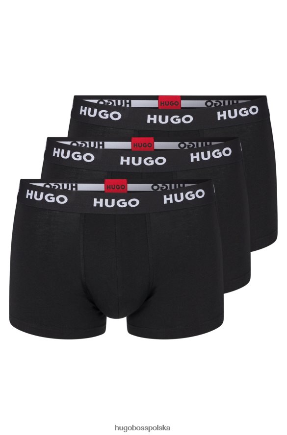 Hugo Boss hugo – trzypak czarnych spodenek z logo i paskiem, z elastycznej bawełny czarny R0X0H63164