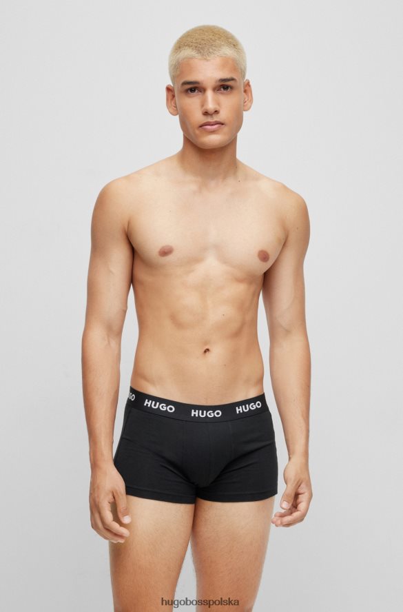 Hugo Boss hugo – trzypak czarnych spodenek z logo i paskiem, z elastycznej bawełny czarny R0X0H63164