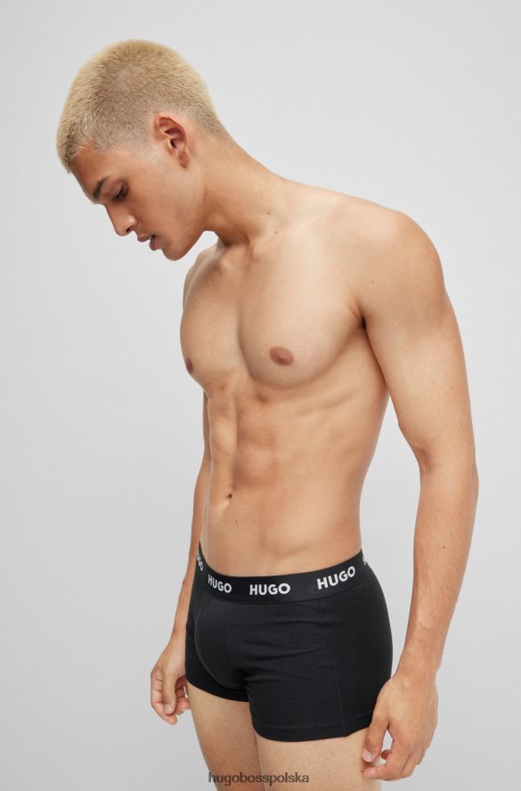 Hugo Boss hugo – trzypak czarnych spodenek z logo i paskiem, z elastycznej bawełny czarny R0X0H63164